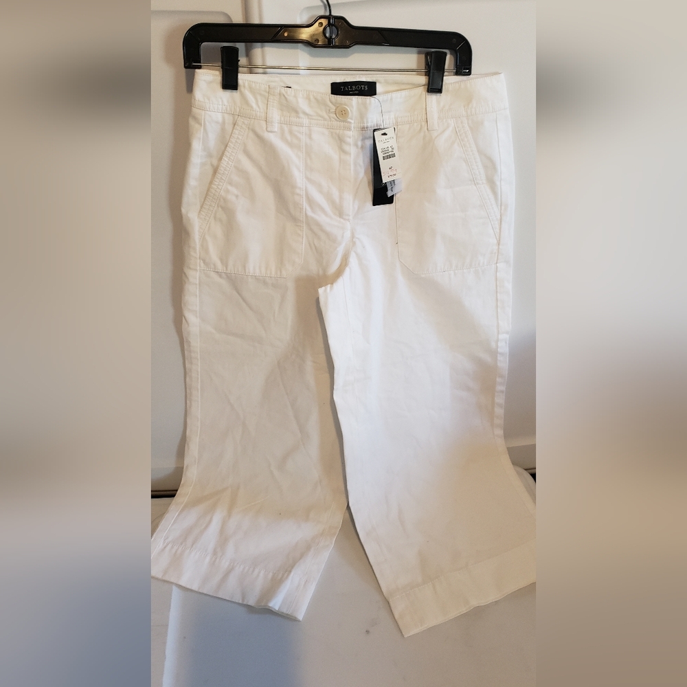Talbots White Cropped Wide-Leg Pants